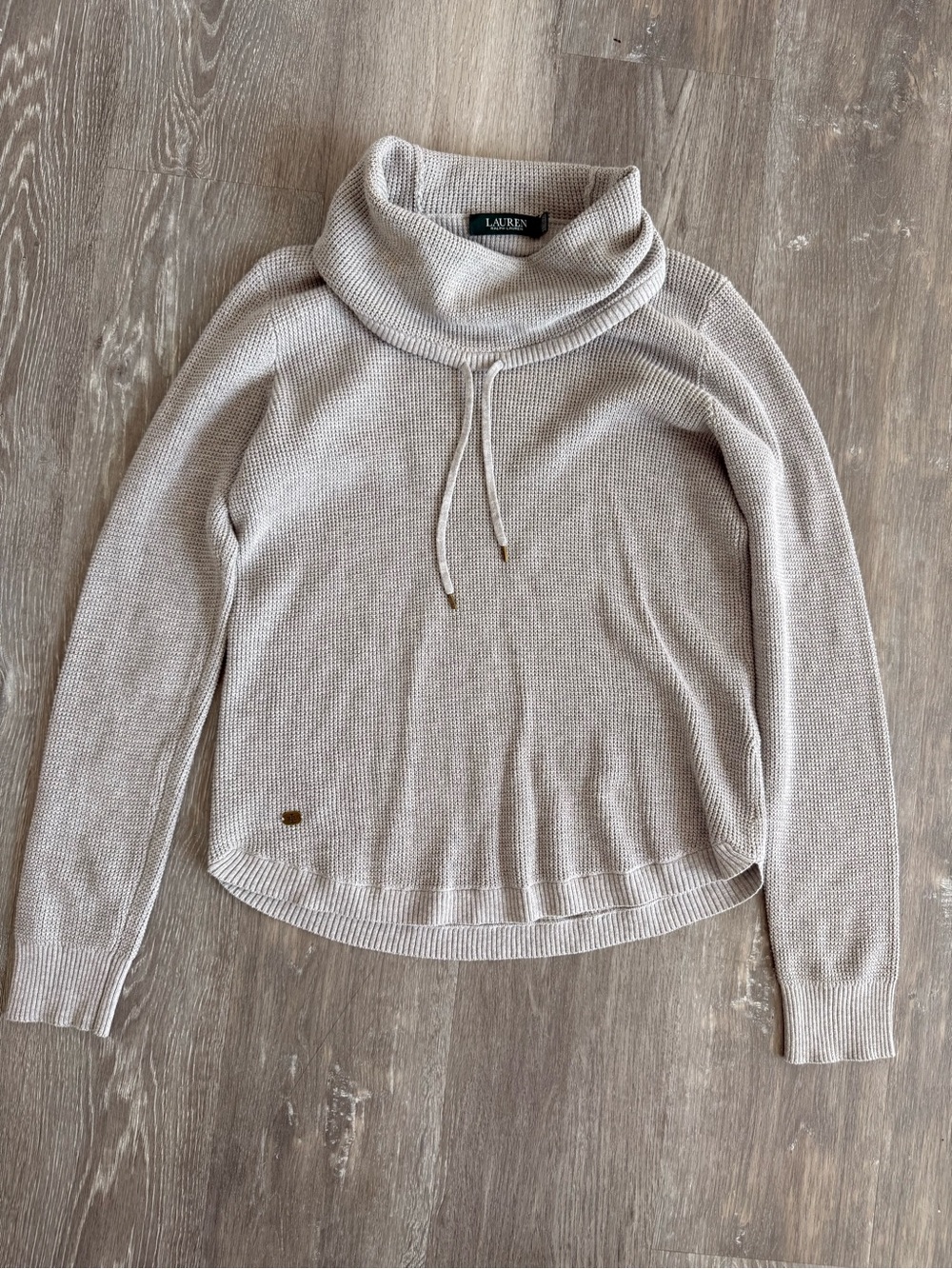 Ralph Lauren Beige Cowl Neck Drawstring Sweater